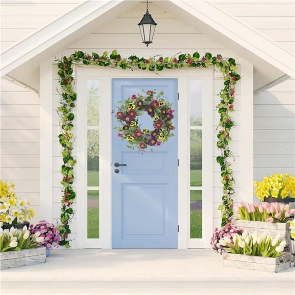 Spring Summer Wreath for front door Summer door wreath with Eucalyptus - Picture 2 of 8